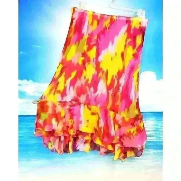 CATO Womans PINK MULTI COLOR Skirt LINED Lightweight Layers size Med - Picture 2 of 5